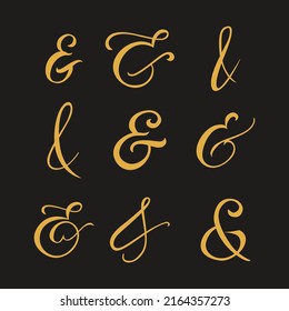 Typography script ampersand. Flourish lettering element for wedding invitation, poster, card. Decorative hand drawn symbol. Vector illustration.