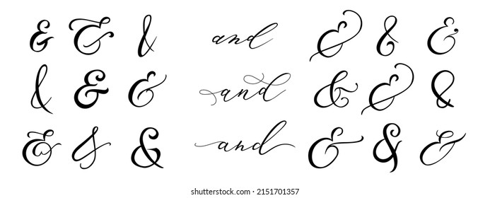 Typography script ampersand for wedding invitation, poster, card. Decorative hand drawn symbol. Flourish lettering element. Vector illustration.