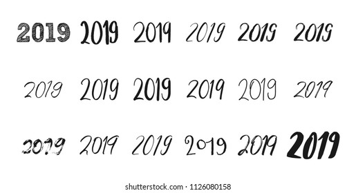 Typography set with calligraphy for 2019 Happy New Year. Vector illustration. New year numbers quote
