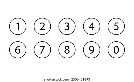 Typography set of round 1-9 numbers. bullet point. circle number font icon. circle number icon. educational math game