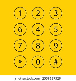 Typography set of round 1-9 numbers. bullet point. circle number font icon. pins numbered 1 to 10. mobile dial pad