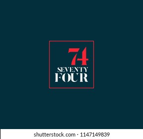 Typography seventy four, Digit 74 logo icon vector template. 
