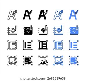 Tipografia, Forma, Edição de imagem, Conjunto de ícones de vários estilos de arte digital.