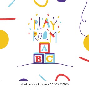Typography sign for kids play room in cartoon style.