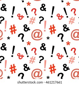Typography signs seamless pattern. Digital communication and marketing concept design. Light background for promotion and advertising. Vector illustration stock vector.