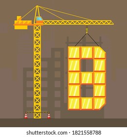 Tipografía de la grúa de torre y el capital de letra única B en la ilustración gráfica de construcción.