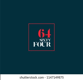 Typography sixty four, Digit 64 logo icon vector template. 

