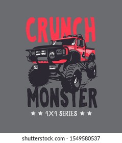 typography slogan with 4x4 wheels off road truck illustration