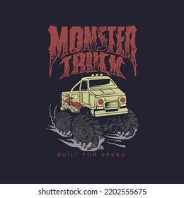 Typography Slogan With 4x4 Wheels Off Road Truck For Shirt Design Or Poster. Vector