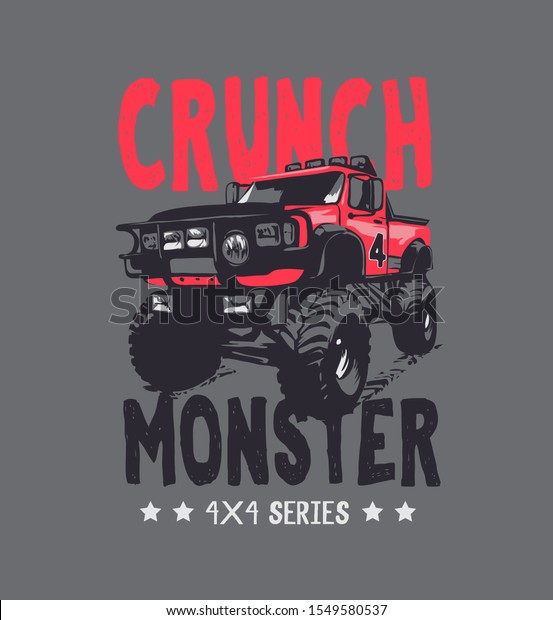 typography slogan with 4x4 wheels off road\
truck illustration