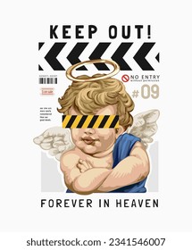 typography slogan with angel vintage painting vector illustration