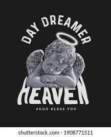 typography slogan with antique baby angel sleeping,vector illustration for t-shirt.