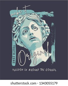 typography slogan with antique statue head illustration