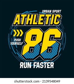 Typography Slogan Athletic 86, Vector, To Print On T-shirts