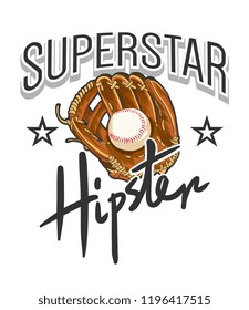 typography slogan with baseball glove illustration