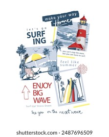 typography slogan with beach photography vector illustration for fashion print