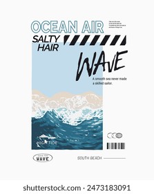 typography slogan with beach wave in square frame vector illustration