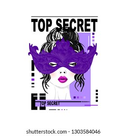 Typography slogan with a beautiful girl in the masquerade mask