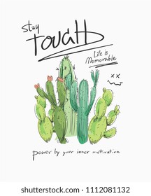 typography slogan with a bunch of cactus illustration