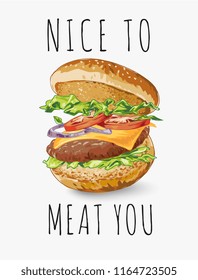 typography slogan with burger ingredients  illustration