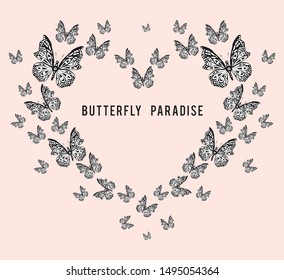 typography  slogan butterfly heart illustration art