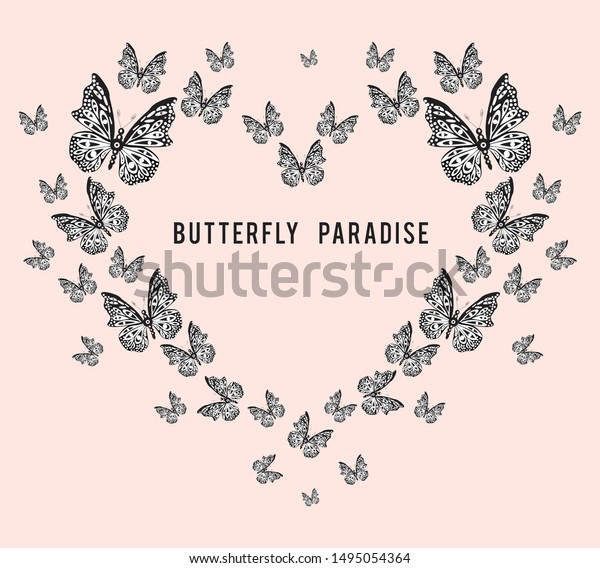 Typography Slogan Butterfly Heart Illustration Art Stock Vector Royalty Free