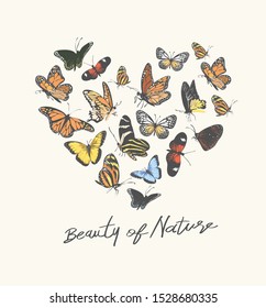 typography slogan with butterfly in heart shape illustration