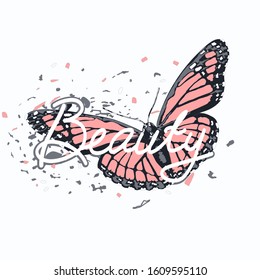 typography slogan and butterfly vector art for girl t-shirt