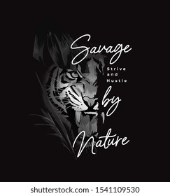 typography slogan with b/w tiger illustration