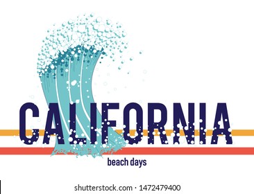 typography slogan  california beach days illustration art