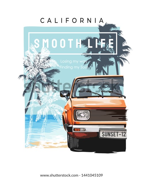 typography\
slogan with car on the beach\
illustration