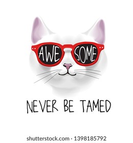 typography slogan with cartoon cat in sunglasses illustration