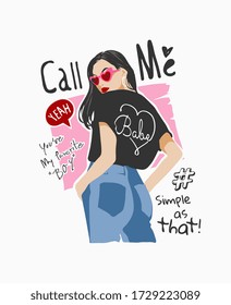 typography slogan with cartoon colorful girl in street fashion style illustration