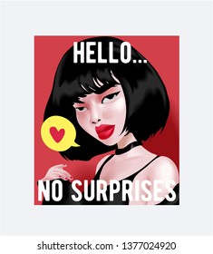 typography slogan with cartoon girl illustration