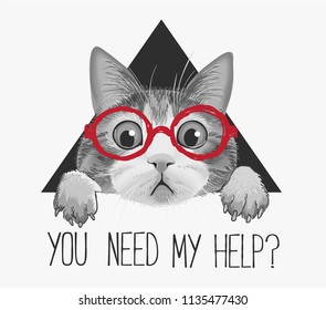 typography slogan with cat in glasses illustration