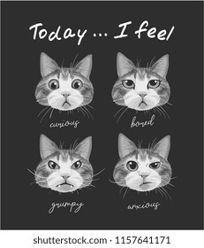 typography slogan with cat's moods illustration