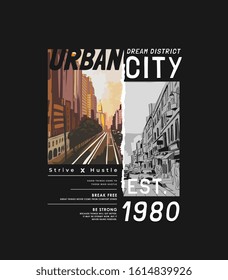 typography slogan with city background illustration