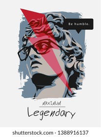 typography slogan with classic statue in glasses and thunder illustration