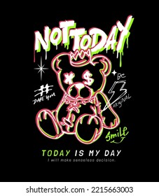 typography slogan with colorful bear doll graphic vector illustration on black background