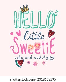 typography slogan with colorful icons glitter vector illustration for fashion print