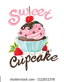 typography slogan with cupcake illustration