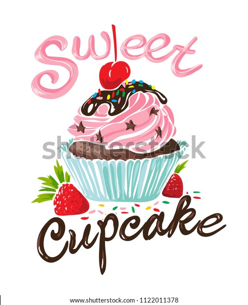 Typography Slogan Cupcake Illustration Stock Vector (Royalty Free