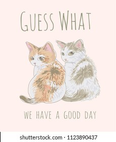 typography slogan with cute cats illustration