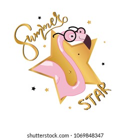 Typography slogan with cute flamingo vector for t shirt printing and embroidery, Graphic tee and printed tee