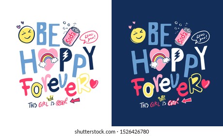 typography slogan with cute icons illustration