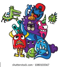 Typography slogan with cute monster vector for t shirt printing, Graphic tee and printed tee