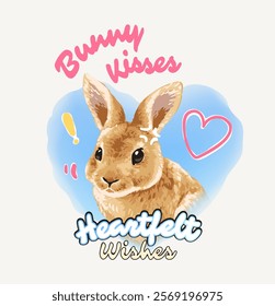 typography slogan with cute rabbit in heart shape frame vector illustration