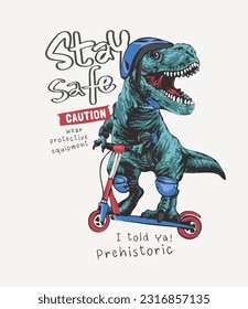 typography slogan with dinosaur riding scooter vector illustration