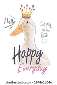 typography slogan with duck and crown glitter illustration