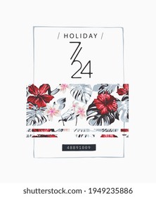 typography slogan with exotic flower on square frame for fashion print